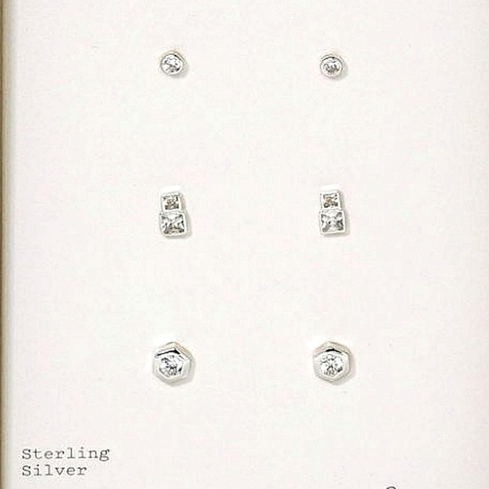 🌴Sterling Silver Cubic Zirconia stud and Stacked Stud Earring Set - A New Day.